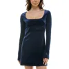B Darlin Juniors' Square-neck Long-sleeve Velvet Dress In Blue