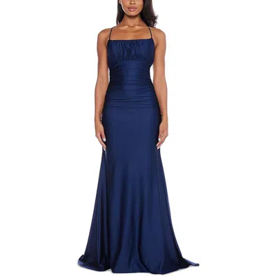 B Darlin Juniors' Square-neck Ruched Strappy Sleeveless Gown, Created For Macy's In Navy