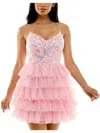 B Darlin Juniors Womens Tiered Polyester Cocktail And Party Dress In Multi