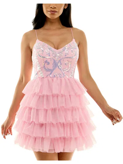 B Darlin Juniors Womens Tiered Polyester Cocktail And Party Dress In Multi