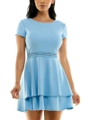 B Darlin Juniors Womens Tiered Short Mini Dress In Blue