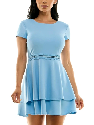 B Darlin Juniors Womens Tiered Short Mini Dress In Blue