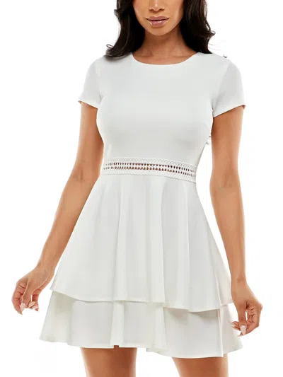 B Darlin Juniors Womens Tiered Short Mini Dress In White