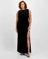 B Darlin Plus Womens Embellished Velvet Evening Dress In Blk,pearl