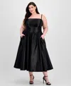B Darlin Plus Size Satin Square-neck Midi Dress In Gold