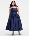 B Darlin Plus Size Satin Square-neck Midi Dress