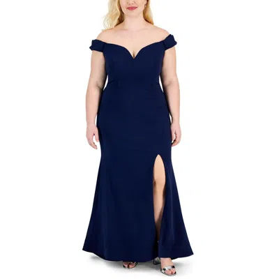 B Darlin Juniors' Off-the-shoulder Lace-up Gown, Created For Macy's In Navy