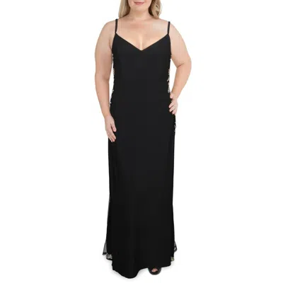 B Darlin Plus Womens Embellished Applique Evening Dress In Black