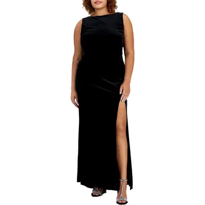 B Darlin Plus Womens Embellished Velvet Evening Dress In Blk,pearl