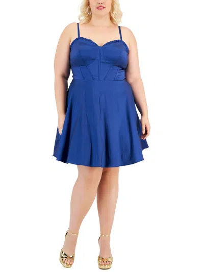 B Darlin Plus Womens Pleated Mini Fit & Flare Dress In Blue