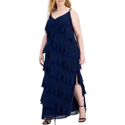 B Darlin Plus Womens Ruffled Polyester Evening Dress In Blue