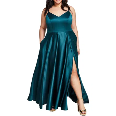 B Darlin Plus Womens Satin Juniors Evening Dress In Green