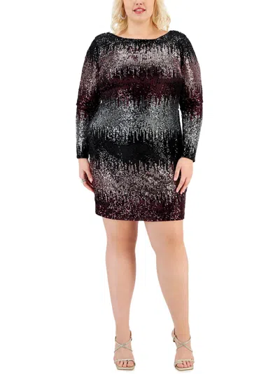 B Darlin Plus Womens Sequined Midi Cocktail And Party Dress In Black