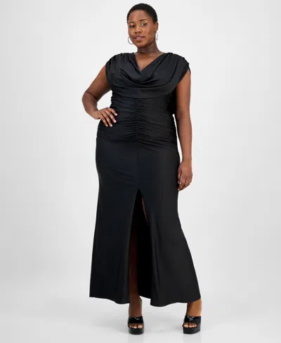 B Darlin Trendy Plus Size Draped Shiny-knit Maxi Dress