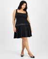 B Darlin Trendy Plus Size Drop-waist Bow Mini Dress In Black