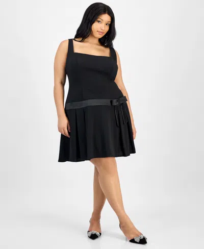 B DARLIN TRENDY PLUS SIZE DROP-WAIST BOW MINI DRESS