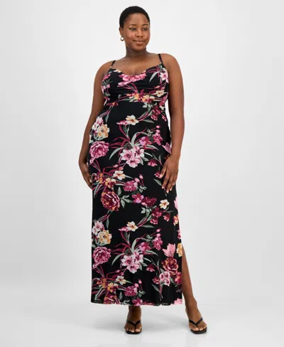 B Darlin Trendy Plus Size Floral Mesh Maxi Dress