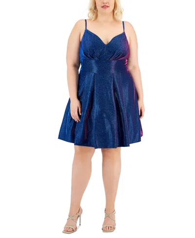 B Darlin Trendy Plus Size Glitter Fit & Flare Dress In Sapphire,fucshia