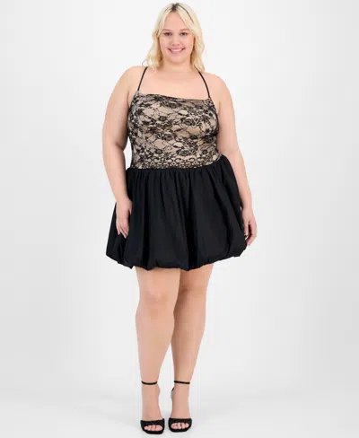 B Darlin Trendy Plus Size Lace Bubble-hem Dress In Black