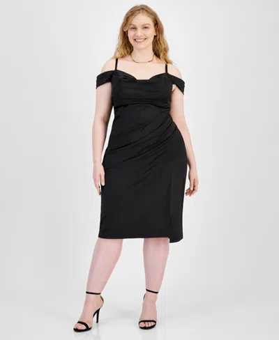 B Darlin Trendy Plus Size Off-shoulder Spaghetti-strap Dress In Black