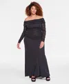 B Darlin Trendy Plus Size Off-the-shoulder Glitter Gown In Black,silver