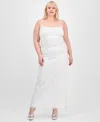 B Darlin Trendy Plus Size Pearl-embellished Mesh Sleeveless Gown In White