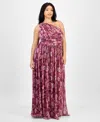 B Darlin Trendy Plus Size Printed One-shoulder Gown In Multi