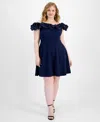 B Darlin Trendy Plus Size Ruffled Off-the-shoulder Dress In Navy,navy