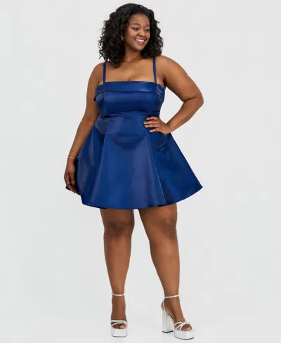 B Darlin Trendy Plus Size Satin Sleeveless Fit & Flare Dress In Blue