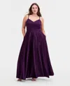B Darlin Trendy Plus Size Satin Sleeveless Gown In Purple