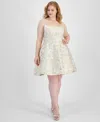B Darlin Trendy Plus Size Scoop-neck Jacquard Dress In Gold