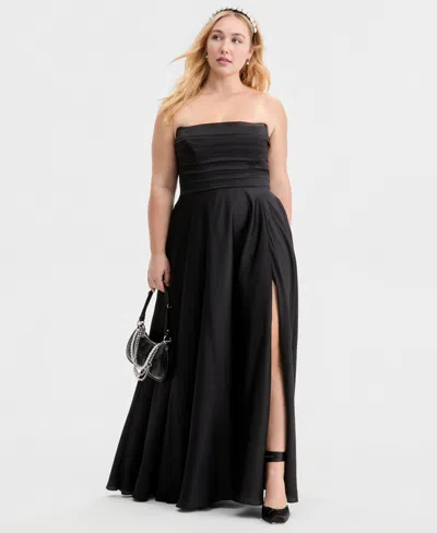 B Darlin Trendy Plus Size Strapless Pleated Gown In Black