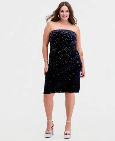 B Darlin Trendy Plus Size Strapless Rhinestone Dress In Blue