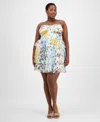 B Darlin Trendy Plus Size Tiered Floral Chiffon Dress In Purple