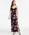 B Darlin Women's Cowlneck Side-slit Floral-print Slip Dress