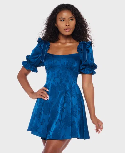B Darlin Women's Puff Sleeve Pleated Short Dress In Blue