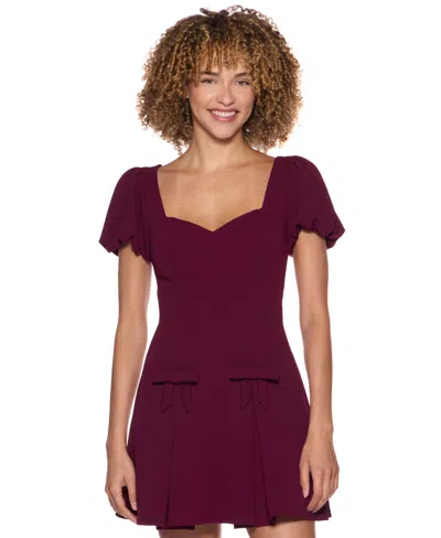 B Darlin Women's Puff Sleeves Fit And Flare Dress In Dark Garnet