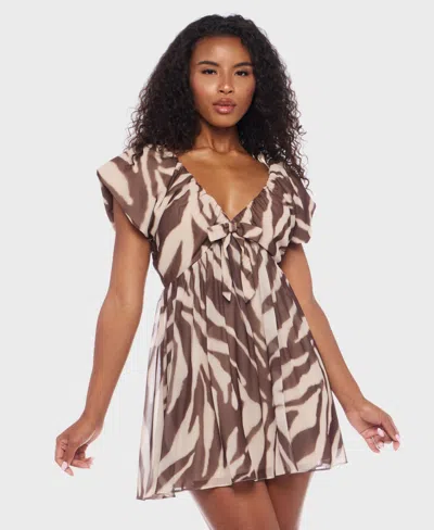 B Darlin Women's Short Sleeve V-neck A-line Dress In Brown