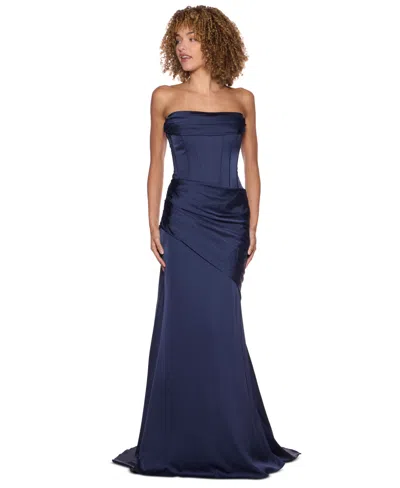 B Darlin Women's Strapless Front Drape Neck Ball Gown In Blue