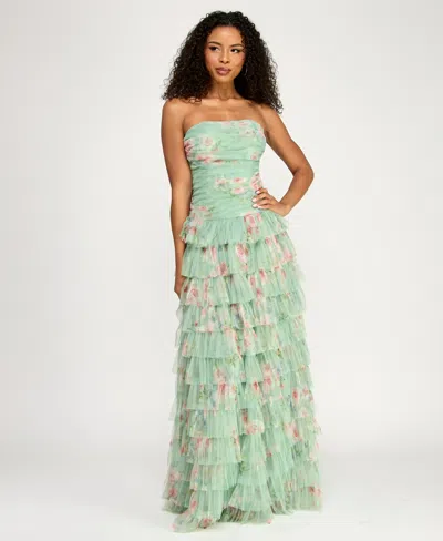 B Darlin Women's Strapless Pleated Gown In Multi
