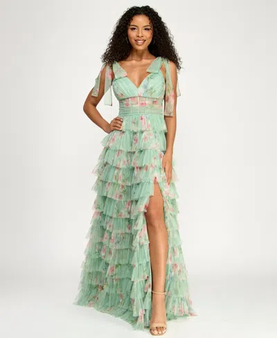 B Darlin Women's Wide Straps Ties V-neck Gown In Multi