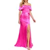 B Darlin Juniors' Satin Ruched Off-the-shoulder Gown In Pink