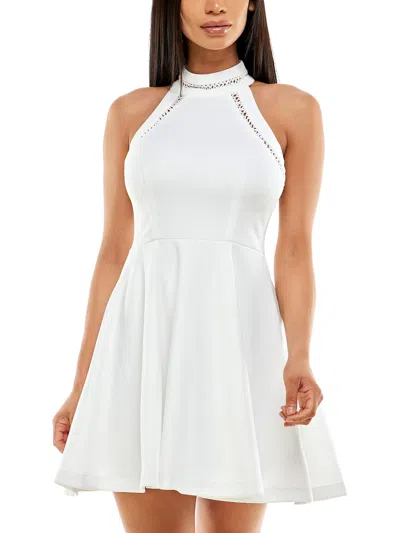 B Darlin Womens Scuba Mini Halter Dress In White