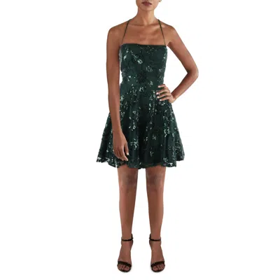 B Darlin Womens Sequined Lace-up Back Fit & Flare Dress In Green