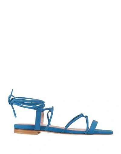 B. Immagine Woman Sandals Azure Size 8 Leather In Blue