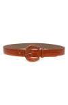 B-low The Belt Palmer Croc Embossed Leather Belt In Mandarin/gold