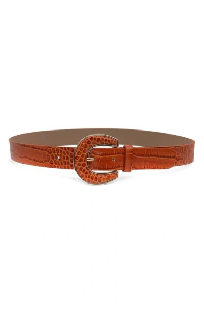 B-low The Belt Palmer Croc Embossed Leather Belt In Mandarin/gold