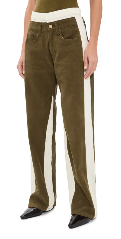 B Sides Double Waistband Jeans Olive Drab/clair Rinse In Green