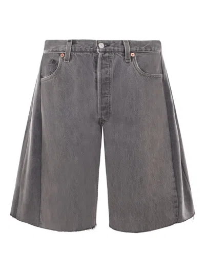 B Sides Faded-black Denim Shorts In Gray