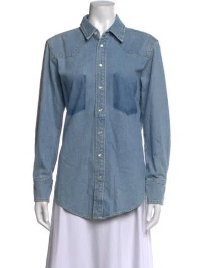 Pre-owned B Sides Long Sleeve Button-up Top In Blue
